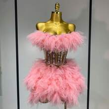 Conjunto de 2 piezas de malla sin tirantes para mujer, traje para sesión de fotos de cumpleaños y nocturna de celebridad, vestido de graduación de 2025, vestido de cumpleaños - Rosa - Ver 2