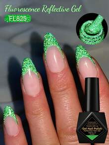 FOUR LILY 1 Bottle 10ml Green Fluorescent Reflective Glitter Gel Nail Polish, Summer Nails Shiny Fluorescent Color Semi-Permanent Soak-Off UV Gel Nail Art DIY Home Salon Supplies - 綠色 - 查看 1
