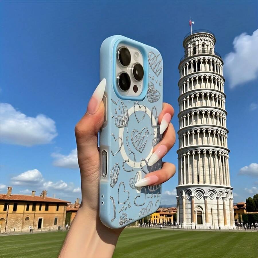Phone Case - A Phone Case With A Full-Screen English Heart Design, Featuring A Minimalist Macaron Color And A Jelly-Like Texture, Combines Magnetic Wireless Charging. Perfect For Halloween, New Year, Christmas - 藍色 - 查看 1