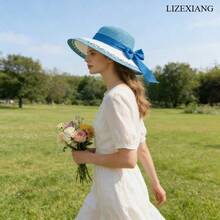 Stylish Straw Hat With Bowknot,Hats For Women,Beach Hats For Women,Elegant Women's Sun Hat, Beach Sun Protection Hat, UV Protection Hat - 淺藍色 - 查看 6