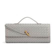 BV Bottega Bang Bang Bolso de mujer de cuero genuino tejido a mano de Andiamo Clutch Campana []Bolso de hombro tejido único, bolso de mano horizontal a la moda, bolso cruzado versátil para mujer. - OL1893# Gris ágata - Ver 2