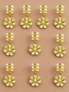 10pcs Flower Pendant Hair Clips, Gold Braided Hair Rings, Hip Hop Style Dreadlock Decorations - Gold - View 4