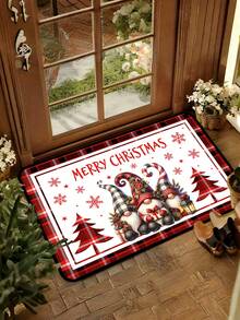 1pc Christmas Decorative Floor Mat 40x60cm, 50x80cm, 40x120cm, Pattern With Christmas Gnomes, Snowflakes, Christmas Trees And Gift Boxes, Red And Black Buffalo Plaid Border, Suitable For Holiday Home Decor, Entryway, Bathroom And Kitchen - Multicolor - View 10