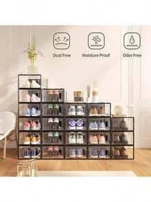 Shoe Storage, 12 Pack Shoe Organizer For Closet, Shoe Boxes Clear Plastic Stackable Shoe Containers With Lids For Size 12-13 - Black - View 6