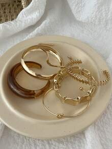 6pcs Vintage Geometric Pattern Open Bangle Bracelet Set, Simple Fashionable Accessory Gift For Women, Suitable For Summer, Dates, Parties, Casual Wear - Style 1 - View 5