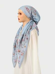 1pc Women's Wave Edge Digital Print Linen Headscarf, Instant Hijab, New Convenient Linen Printed Headscarf, Fashionable High-End Printed Slouchy Hijab Scarf, Convenient To Wear, Casual And Versatile For Daily Use - Multicolor - View 5