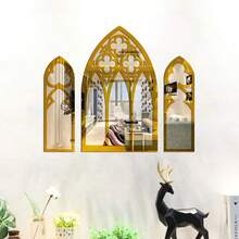 Espejo de pared con diseño de ventana gótica de iglesia hueca, 3 piezas de pegatinas de espejo acrílico para decoración estética del dormitorio y la sala de estar - A - Ver 10