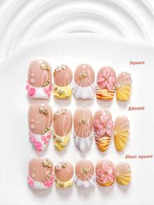 10 chiếc móng tay giả dán phong cách cô gái ngọt ngào Dopamine, bộ móng Polygel, phụ kiện nghệ thuật móng sò, sao biển và hoa nhỏ, trang trí nghệ thuật móng hoa năm cánh màu hồng được tạo hình thủ công, sơn móng màu hồng và vàng, phong cách mùa hè tươi mới, đi kèm dụng cụ làm móng (1 tờ miếng dán thạch + 1 cái dũa móng), có 3 kích cỡ, móng vuông, móng vuông ngắn, móng hạnh nhân, phù hợp cho họp mặt, hàng ngày, tiệc tùng, chụp ảnh, vui chơi, xuân hè, đi làm - Nhiều màu - Xem 1