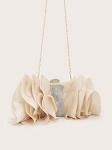 Elegant Charming Petal Banquet Clutch Bag, Ruffle Design Handbag, Suitable For Evening Gown, Applicable For Wedding/Vacation/Formal Party/Ball, With Chain, Random Petal Shape - Apricot - View 6