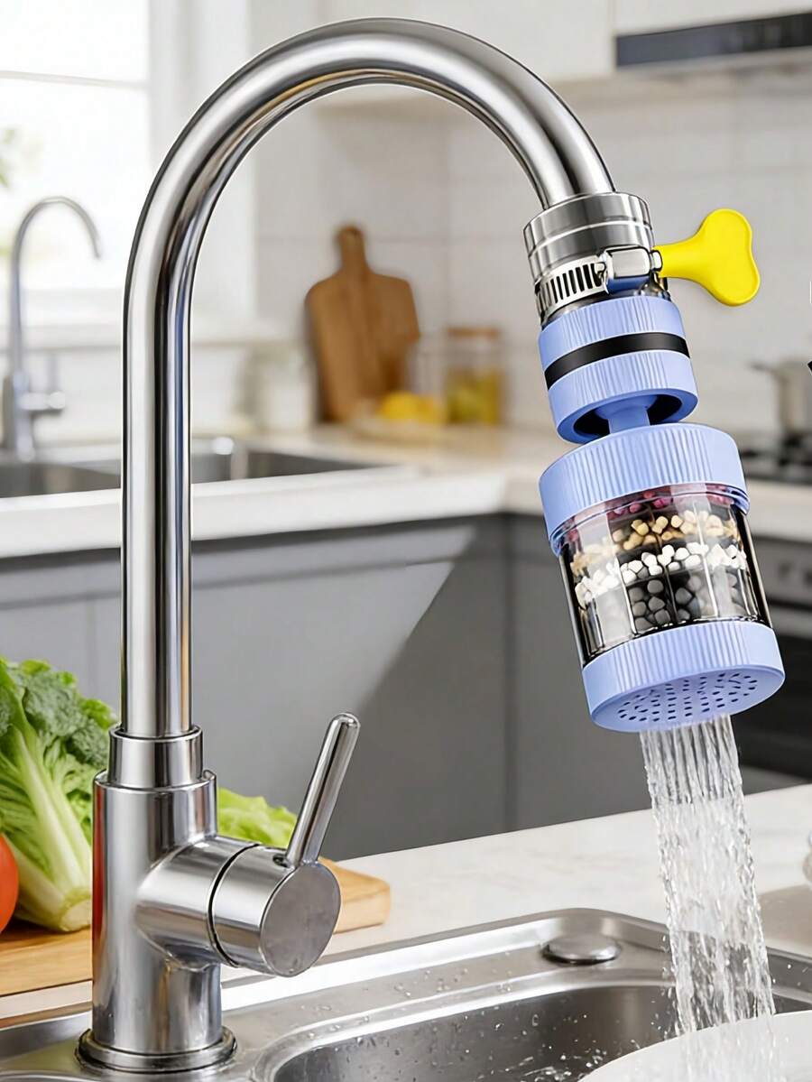 廚房水龍頭過濾延長器 家用水淨化器 防濺水嘴過濾與淨化裝置，適用直徑 15mm 至 32mm 的水龍頭，360° 旋轉水嘴，通用濾芯，6 層精細過濾系統，可輕鬆去除各種雜質
