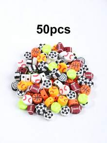 50/100颗运动球形聚合物粘土珠，适用于珠宝制作，可用作DIY手链、耳环、项链等工艺珠饰的间隔珠 - 運動軟陶珠 - 查看 9