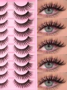 10 Pares de Cílios Postiços Naturais e Densos, Cílios Falsos de Vison Leves, Fofos e Bem Modelados, Extensões de Cílios Confortáveis para Uso Diário, Reutilizáveis e Fáceis de Aplicar para Iniciantes - Preto - Visão 1