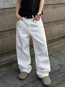 1件 Infinite Jeans 男士休闲直筒牛仔裤，高品质品牌舒适外出裤（不含腰带和配饰） - 白色 - 查看 1