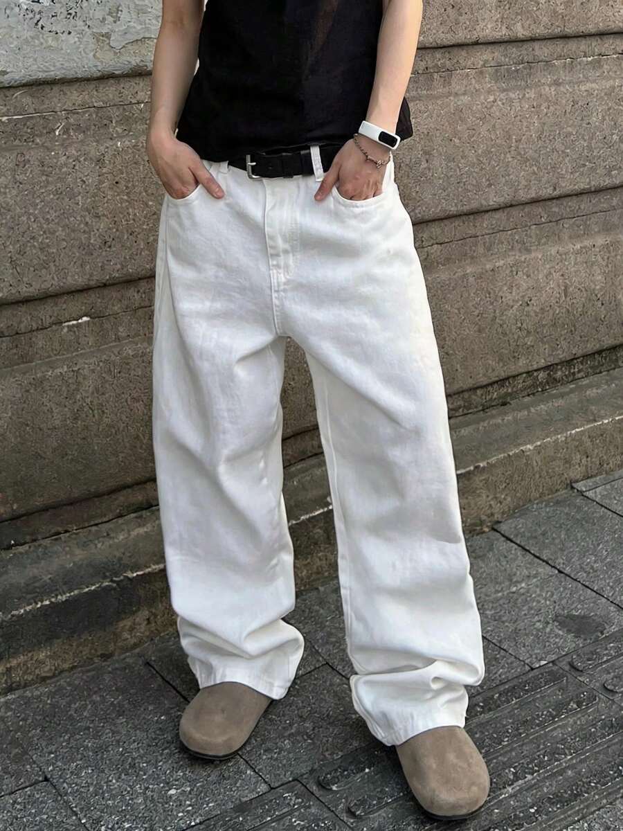 1件 Infinite Jeans 男士休闲直筒牛仔裤,高品质品牌舒适外出裤(不含腰带和配饰) - 白色 - 查看 1
