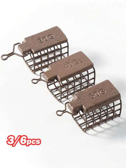 GOTURE 3/6pcs European Style Square Bait Cage - Hollow Metal Design With Built-In Bait Dispensing Device, Improves Fishing Efficiency