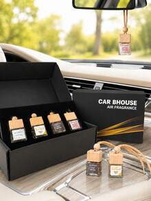 Juego de regalo de adorno colgante de aromaterapia para coche, botellas difusoras de ambientador para coche con múltiples aromas, diseño de tapa de madera, accesorios decorativos de fragancia para coche, difusor de aroma colgante portátil para el interior del coche, diseño de fragancia de larga duración, opciones de combinación de múltiples aromas, adecuado para la decoración interior de sedán, SUV y camión, mejora la atmósfera del interior del coche, empaque de caja de regalo exquisito adecuado como regalo de accesorio para coche - A - Ver 1