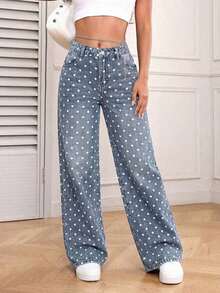 PETITE Pantalones vaqueros de pierna ancha de unicolor, versátiles y casuales con bolsillo - Lavado ligero - Ver 4