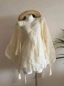 Japanese Sweet Lace Bubble Hem Sleeveless Cute Short Mini Kawaii Feminine Vintage Y2K Retro Summer Dress 2026 Outfit For Women - 7019 米色短套裝 - 查看 1