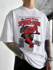 100% Cotton MARVEL Amazing Spider-Man Comic Style Graphic T-Shirt For Men, Summer Streetwear Tee, Ideal Gift - White - View 4