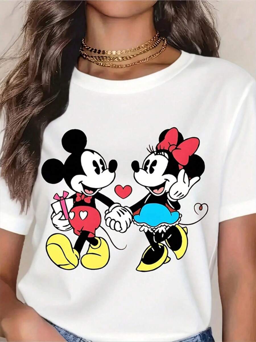 Disney Mickey And Minnie Mouse T Shirt Unisex 6 -- Disneys Disneyland Paris The Magic Kingdom Disneyesque B6Holiday Gifts Valentine's Day Gifts Earth Day Gifts Oktoberfest Gifts Summer Bank Holiday Gifts - White - View 1