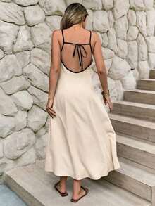 Frenchy Vestido de vacaciones con tirantes de espagueti, espalda descubierta y longitud hasta la pantorrilla - Albaricoque - Ver 4