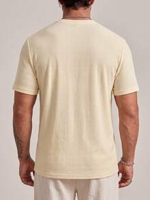 Men's Textured Plaid Round Neck Short Sleeve T-Shirt, Breathable Vintage Casual Top For Summer - Apricot - View 5