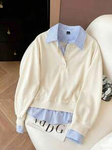 Sudadera casual de mujer con rayas y parches, otoño - Albaricoque - Ver 1