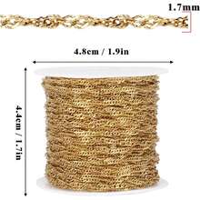 33 Feet 18K Gold PVD Plated Singapore Chains Roll, 1.7mm Width 304 Stainless Steel Gold Twisted Link Chain Bulk Spool Jewelry Making - 1.7MM Stainless Steel - View 5