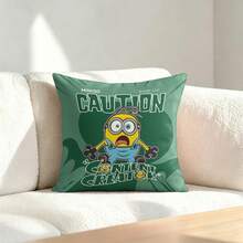Miniso Minions "Caution Content Creator" Throw Pillow Cover, Green Funny Cushion Case For Couch Sofa Bedroom Living Room Home Decor - Color - View 2