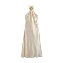 Vestido midi con cuello halter floral para mujer, moda, sin espalda, tirantes finos atados, vestidos femeninos, de noche - como en la imagen - Ver 4