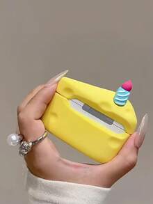 1pc Cute 3D Cheese Cake Silicone Headphone Case, Compatible With AirPod1/2/3/4/Pro, Shockproof Protective Cover With Keychain - Yellow - View 9