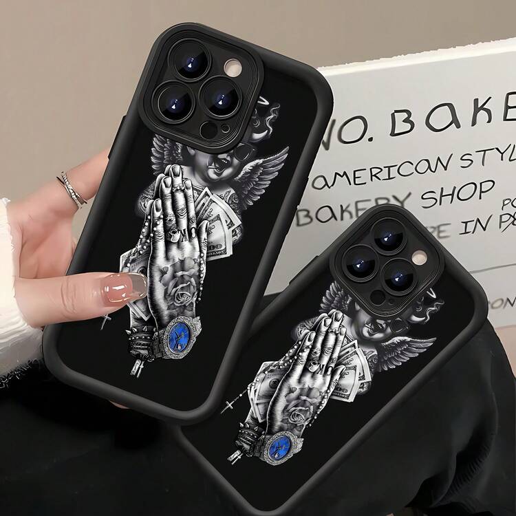 Funda para móvil con diseño de manos rezando y dinero. Compatible con fundas para móviles , Apple, VIVO, OPPO, , ,  y Honor. Fabricada en TPU, ofrece protección contra golpes y caídas. Un regalo ideal para amigos y familiares. - Negro - Añade 2