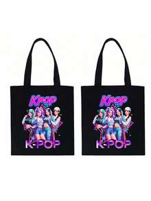 K-POP帆布手提袋，印有“K-POP”字样和酷炫女偶像图案，大容量单肩手提包，手绘插画单肩包，粉丝周边礼品，通勤购物袋，可折叠大容量休闲杂货袋，时尚场合包，赛博朋克风格单肩包，适合旅行、演唱会、粉丝活动、派对、日常使用，是生日礼物、偶像周边、节日礼物、演唱会礼物的理想之选。 - 彩色 - 查看 25