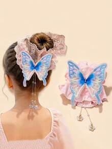 5 chiếc dây buộc tóc scrunchie vải thêu bướm nhiều màu sắc mùa xuân, dây buộc tóc búi cao vải đính mặt dây chuyền bướm dễ thương, phụ kiện tóc bướm đáng yêu, phù hợp đeo hàng ngày và các dịp lễ. - Nhiều màu - Xem 1