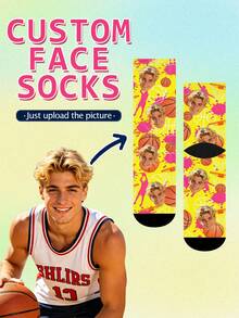 1 Pair Customized Socks, Face Customization Socks, Sports, Running, Basketball, Fun Socks, Photo Customization Socks, Family Socks, Bedroom Use, Holiday Gift - Multicolor - View 5
