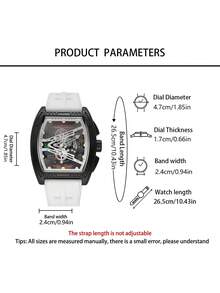 1PC Men's Multi-Color Hollow Watch, Black, White, Red Three-Color Silicone Strap, Mechanical Style, Hollow Mechanical Chronograph Function, Barrel-Shaped Hollow Colorful Dial, Men's Luxury Watch Accessory, Suitable For Summer Wear, Birthday, Valentine's Day, Father's Day Gift, Luxury Gift For Boyfriend And Son - Multicolor - View 11