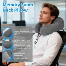 Travel Cervical Pillow Without Head Droop, Ergonomic U-Shaped Cervical Pillow Made Of Memory Foam, 360° Cervical Support For Naps On Airplanes, In Cars And In Offices, Washable Cover. - Grey - View 7