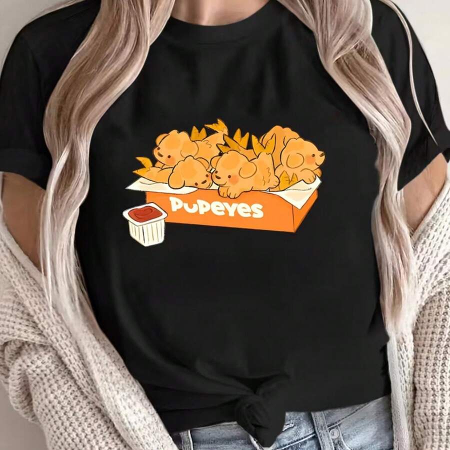 Printed T-Shirt For Men And Women - 黑色 - 查看 1
