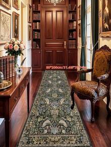 1 pieza Tapete de pasillo con diseño vintage de pájaros para interiores, alfombra de pasillo para cocina antideslizante y lavable a máquina, alfombra de entrada ultra suave de estilo bohemio para pasillo, cocina y entrada - Verde Oscuro - Ver 3