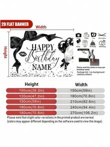 1件可定制黑色蝴蝶结生日背景布，黑色气球钻石嘴唇图案背景，适用于生日、婴儿派对、新娘派对、派对装饰 - 黑色 - 查看 5