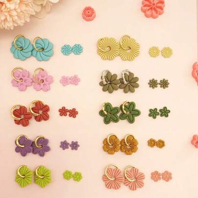 Kits de fabricación de joyas con diversas formas de flores, cortadores de arcilla polimérica con flores huecas para pendientes de aro y fabricación de joyas, moldes de arcilla floral asimétricos de cinco y seis pétalos para la fabricación de colgantes y collares - 2 tamaños disponibles