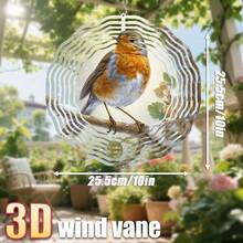 3D 1件裝「雪中枝頭紅胸鳥」25.5cm/10in*25.5cm/10in 附旋轉掛鉤 360° DIY創意風鈴 耐用金屬戶外草坪風鈴（不含吊墜）隨機款式 - A - 查看 3