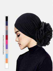 1pc Ladies' Floral Elastic Headwrap Cap Chemo Hat, Suitable For Daily Use Bonnet Hair Bonnet Turban Hair Sleep Cap Sleep Bonnet - Solid Color - View 7