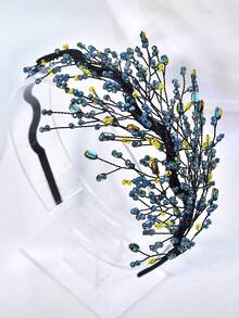 1 pièce Bandeau élégant avec perles de cristal, accessoire de cheveux polyvalent pour mariée et mariage, convient pour les fêtes, les rassemblements, les bals, les festivals, les banquets - Bleu azur - Voir 3