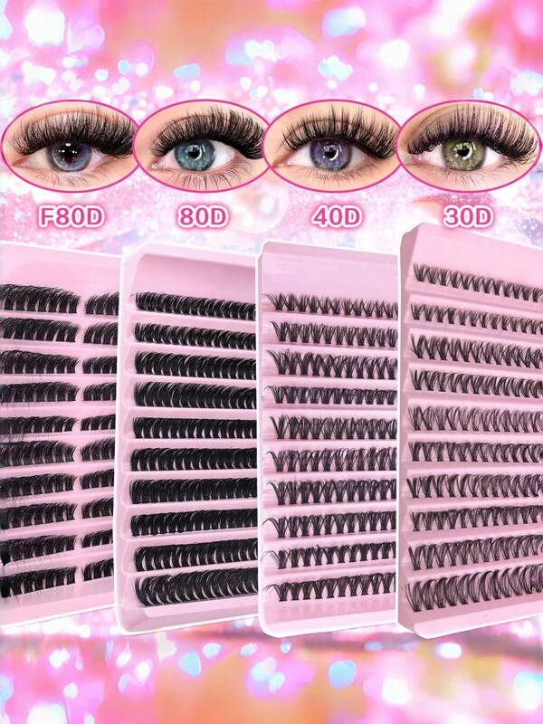 200pcs/1box Extra Large Cat Eye False Eyelashes 304080D, Noticeably Thicker And Naturally Full. False Eyelashes, Thick Style, Segmented Eyelashes. Suitable For Stage Performance And Daily Wear-Dense Eyelashes For Stage Makeup-Lightweight Eyelashes, Can Create Dramatic Eye Makeup-D-Shaped Eyelashes, Reusable, Suitable For Daily Commute And All-Day Comfortable Wear, All Seasons, Lashes, Travel Essentials, Pink, つま, Eyelashes, Lashes Clusters