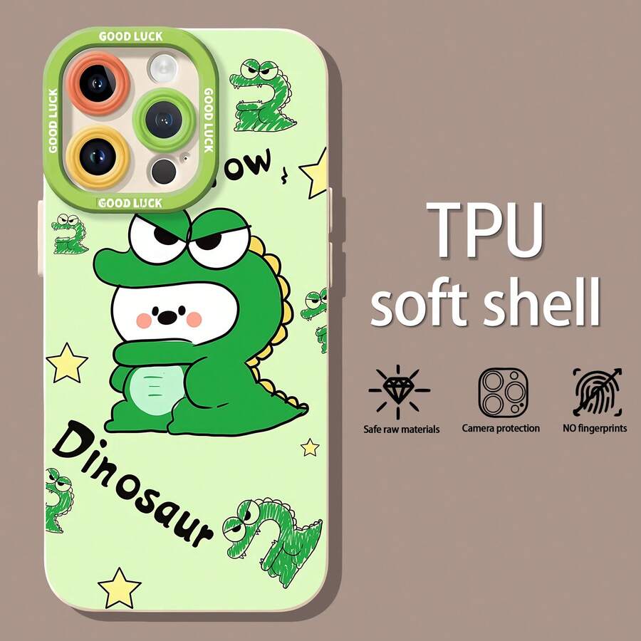 Lindo dinosaurio verde de dibujos animados con estrellas. Esta elegante funda para teléfono es compatible con Samsung, Apple, VIVO, OPPO, , Transsion, ,  y Honor. Hecha de silicona TPU, ofrece protección contra golpes y caídas, además de una sensación superior. Es un regalo ideal para familiares, amigos y seres queridos, y una opción perfecta para el Día de San Valentín y Año Nuevo. Funda para teléfono, funda para iPhone 17 Pro Max, funda para iPhone 17 Pro, funda para iPhone, funda para iPhone 16, funda para iPhone 16 Plus, funda para iPhone 15 - Blanco - Ver 1