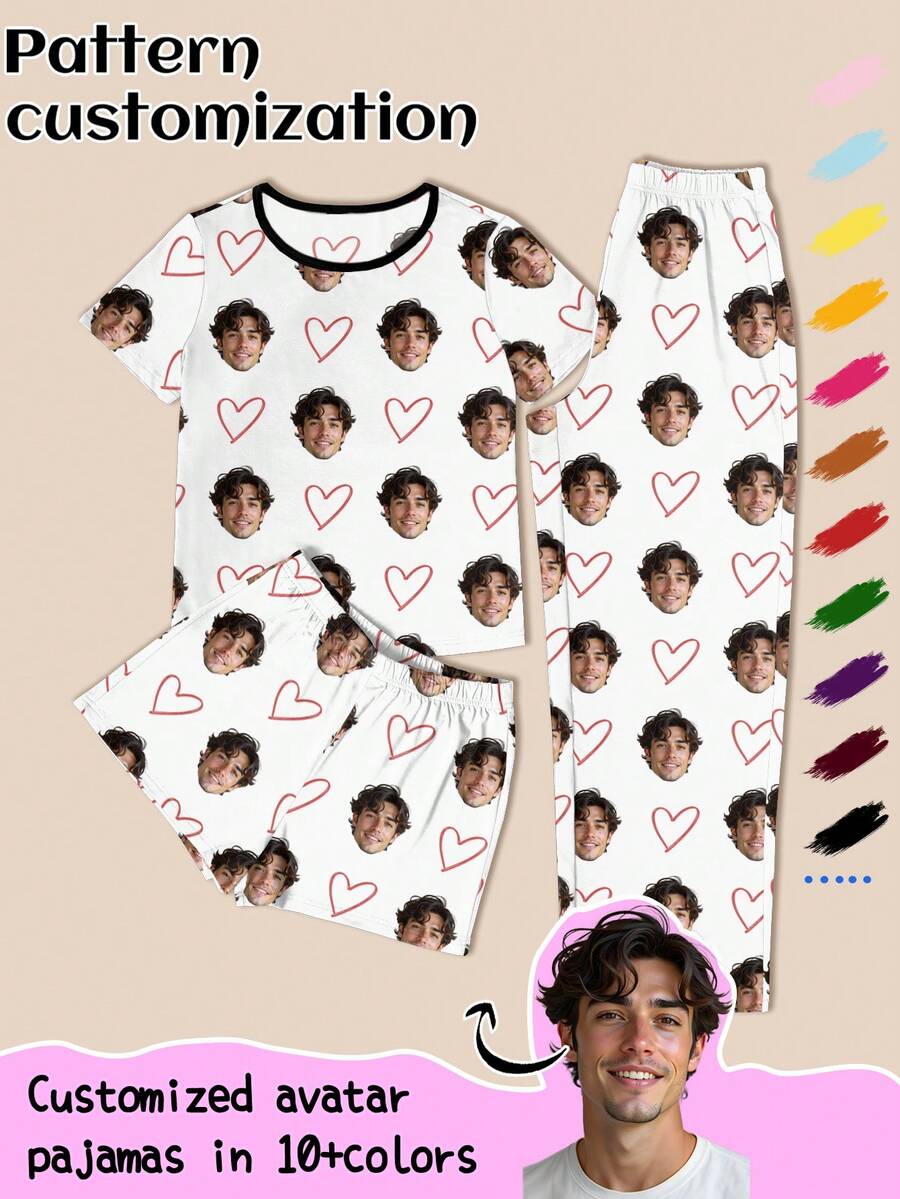 Printstory Customized 3-Piece Women's Pajama Set, Customizable With Any Pattern, Suitable As A Personalized Gift For Family, Friends Or Holiday Parties - White - View 1