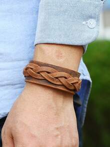 Punk Rock Braided Wide Leather Bracelet Adjustable Cuff Bracelet - Leather Bracelet - View 1