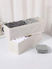 1 pieza/2 piezas Caja de almacenamiento de calcetines de lino, Caja organizadora de cajón plegable, Caja organizadora de calcetines y ropa interior, Caja de almacenamiento con divisor de cajón, Caja de almacenamiento de tela - Blanco - Ver 6