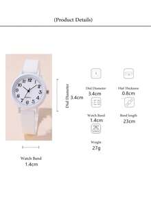 2pcs/Set Minimalist Numeric Dial Quartz Silicone Strap Watch + Bracelet, Fashion Student Watch - White - View 6